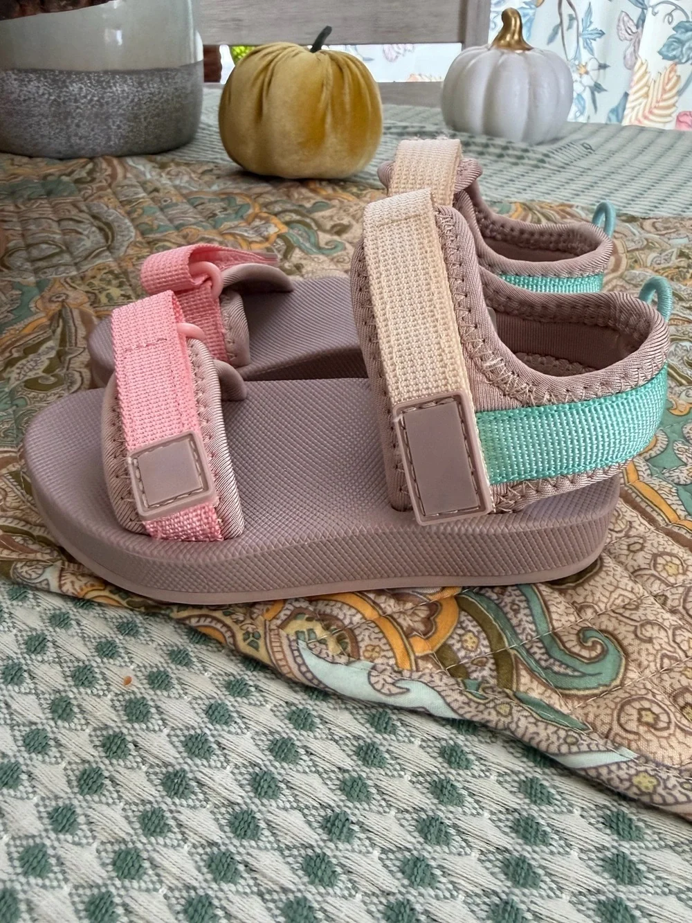 Old Navy Toddler Girls Double-Strap Sandals Size 6 Pink Teal